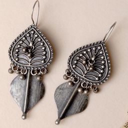 TEEJH Silver-Plated Leaf Shaped Jhumkas Earrings-picture-36