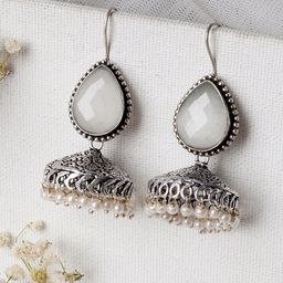 TEEJH Silver-Plated & White Contemporary Jhumkas Earrings-picture-28