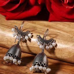 VENI Silver-Plated Contemporary Oxidised Jhumkas-picture-14