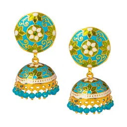 Shining Jewel - By Shivansh Gold-Plated Blue & Green Dome Shaped Jhumkas-picture-23