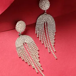 DressBerry Silver-Toned Silver-Plated Contemporary Drop Earrings image 1