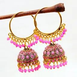 Crunchy Fashion Pink Gold-Plated Contemporary Jhumkas Earrings-image-30