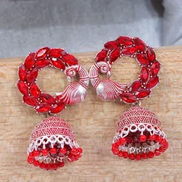 Crunchy Fashion Red Contemporary Jhumkas Earrings-picture-11