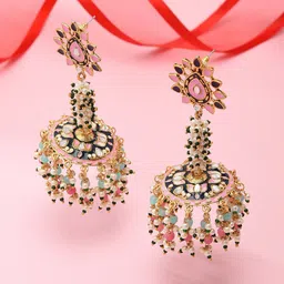 Zaveri Pearls Gold-Toned & Pink Dome Shaped Jhumkas Earrings-image-51