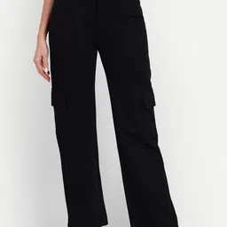 Next One Women Relaxed Straight Leg Loose Fit High-Rise Easy Wash Cargos Trousers-image-84