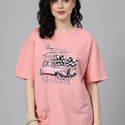 Popster Round Neck Typography Printed Drop-Shoulder Sleeves Oversized Cotton T-shirt-picture-30
