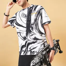 Street 808 by Pantaloons Abstract Printed Drop-Shoulder Sleeves Oversized Cotton T-shirt-picture-24