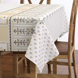 BLOCKS OF INDIA White & Grey Floral Cotton 6 Seater Table Cover-picture-17