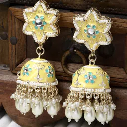 ZENEME Gold-Plated Dome Shaped Kundan Studded Jhumkas-picture-24