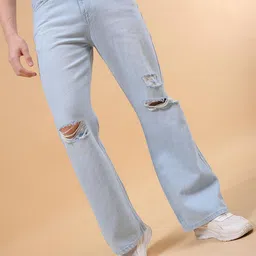 The Indian Garage Co Men Bootcut Highly Distressed Light Fade Pure Cotton Jeans-picture-13