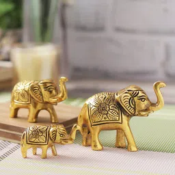 CraftVatika Set Of 3 Gold-Toned Metal Elephant Fengshui Vastu Statue Showpiece-picture-23