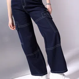 Freehand by The Indian Garage Co Women Relaxed Fit Clean Look Cargo Jeans-picture-26