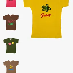 TINY HUG Girls Pack Of 5 Multicoloured Graphic Printed Slim Fit T-shirts-picture-11