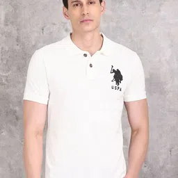 U.S. Polo Assn. Denim Co. Men Off White Polo Collar Pure Cotton Slim Fit T-shirt-picture-38