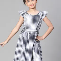 Oxolloxo Girls Checked Cap Sleeves Organic Cotton Fit & Flare Dress-image-28