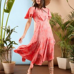 SASSAFRAS Floral Print Flared Sleeve Asymmetric Fit & Flare Maxi Dress-picture-21