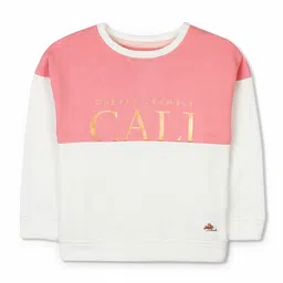Cherry Crumble Girls Off-White & Pink Colourblocked Sweatshirt-image-58