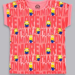 Kids Ville Girls Pink & Yellow Minion Printed Cotton Tshirt-picture-33