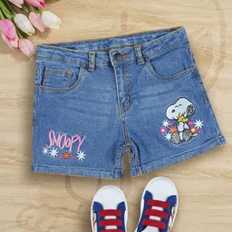 Kids Ville Girls Peanuts Printed Regular Fit Denim Shorts-picture-31