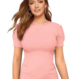 ODETTE Round Neck Short Puff Sleeve Crepe Top-picture-41