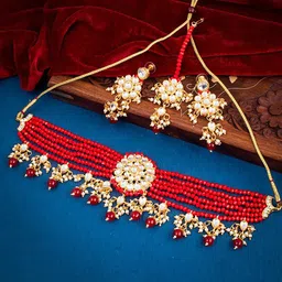 Sukkhi Gold-Plated Kundan Necklace and Earrings with Maang Tika-picture-21