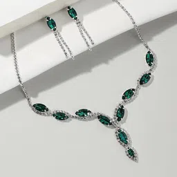 DressBerry Green Silver-Plated Stone-Studded Jewellery Set-picture-12