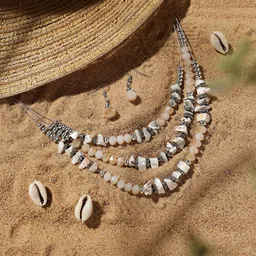 SOHI Silver-Plated Stone-Studded & Beaded  Necklace & Earrings Set-image-89