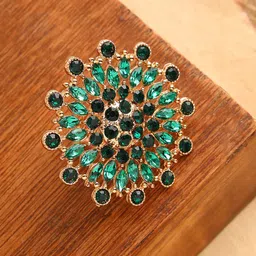 SOHI Gold-Plated & Green Stone-Studded Adjustable Finger Ring image 1