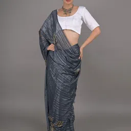 ODETTE Beads and Stones Striped Saree-picture-12