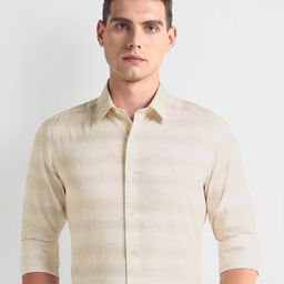 Arrow New York Manhattan Slim Fit Horizontal Striped Twill Weave Cotton Formal Shirt-picture-19