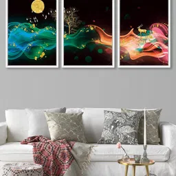 Art Street Set Of 3 Black & Green Abstract Theme Canvas Painting Framed Wall Arts-picture-38