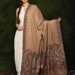 Exotic India Pure Pashmina Sozni Embroidered Natural Color Palledar Kashmiri Shawl-picture-21
