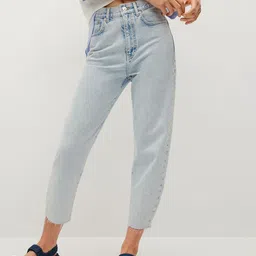 MANGO Women Blue High-Rise Cropped Balloon Jeans-picture-13