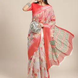 RAJGRANTH Multicoloured Floral Organza Block Print Saree-picture-25