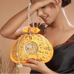 Priyaasi Glam Gota Floral Yellow and Gold Potli Bag-picture-11