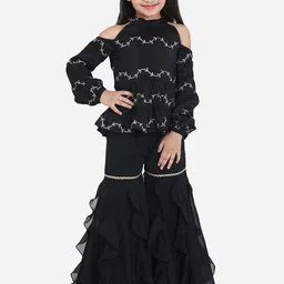 Ethnovog Girls Ethnic Motifs Embroidered Sequinned Regular Kurta with Sharara-image-14