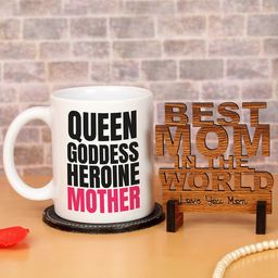 TIED RIBBONS White & Brown Printed Coffee Mug With Wooden Showpiece Mothers Day Gift Set-picture-33