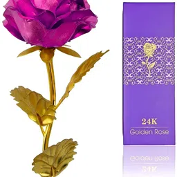 INTERNATIONAL GIFT Gold Toned & Pink Rose Flower With Leaf-image-8