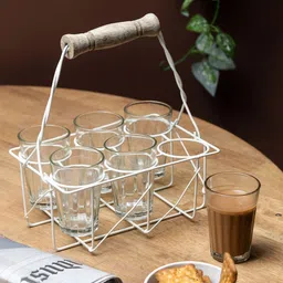 MARKET99 Transparent Solid Metal 7-Pieces Tea Stand & Glass Set image 1