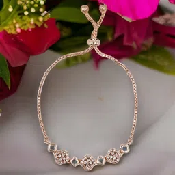 DressBerry Rose Gold-Plated American Diamond Studded Cuff Bracelet-picture-12