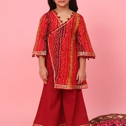 Readiprint Girls Bandhani Printed Angrakha Gotta Patti Kurta With Palazzos-image-89