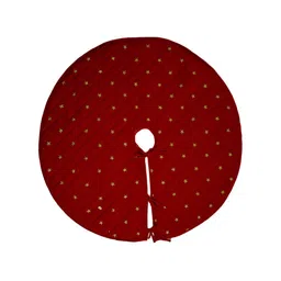 Home Heart Burgundy Embroidered Velvet Round Christmas Tree Skirt-image-1