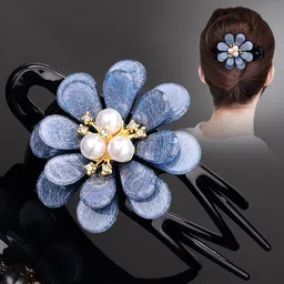 MIZORRI Women Blue & White Beaded Alligator Hair Clip-picture-32