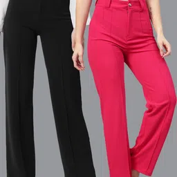 kotty bizwear Kotty Women Pack Of 2 Straight Fit High-Rise Easy Wash Parallel Trousers-picture-39