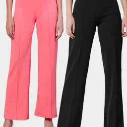 Kotty Women Pack Of 2 Straight Fit High-Rise Easy Wash Trousers-picture-35