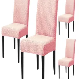 House of Quirk Pink Stretch Removable Washable Short Dining Chair Covers (Pack of 4)-image-10
