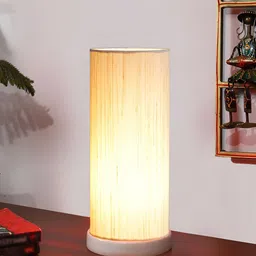 Devansh Off White Wooden Contemporary Cylindrical Shaped Table Lamp image 5