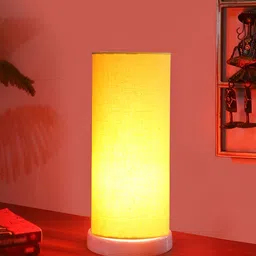 Devansh Yellow Textured Wooden Contemporary Cylindrical Shaped Table Lamp image 3