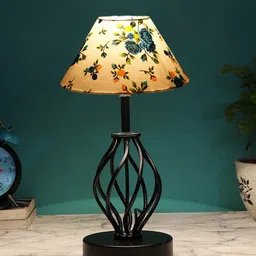 Devansh White & Blue Printed Cotton Table lamp With Iron Base-picture-40
