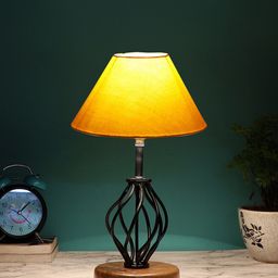 Devansh Yellow Cotton Table lamp With Wood & Iron Base-picture-8